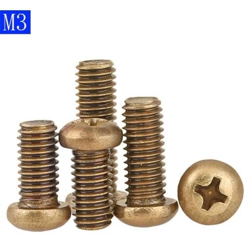 M3 x 0.5 ( 3mm ) Solid Brass Phillips Round Pan Head Machine Screws DIN 7985 A GB 818 bolts