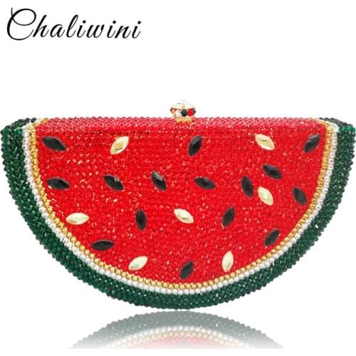 Fashion Fruit Watermelon Women Clutches Bag Crystal Lady Evening Handbags Diamond Phone Package Bridal Wedding Party Purse