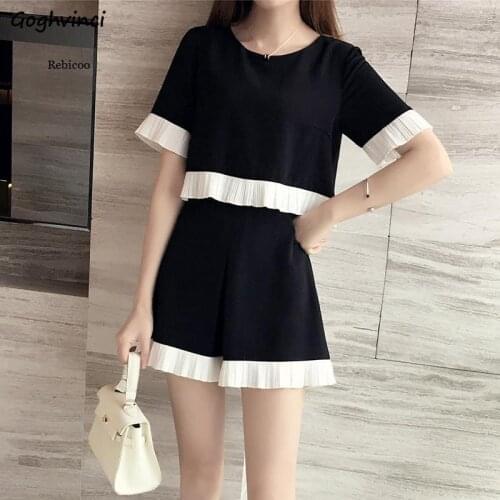 Sets Women Patchwork O-neck Sweet Girls Loose Large Size 2XL Popular Wide-leg Korean Simple Soft Leisure Female Chic New