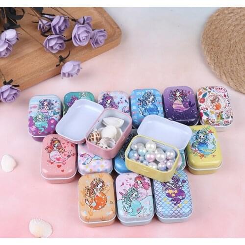 1Pcs New Cartoon Mermaid Alpaca Tin Box Pill Cases Holiday Pattern Small Jewelry Needle Boxes