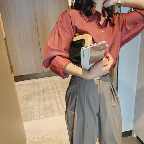 2021 Women Wine Silky Blouses And Shirts Tops Za Female Office Clothing Elegant Tee Tunics Dress Long Sleeve Harajuku OEM Suits