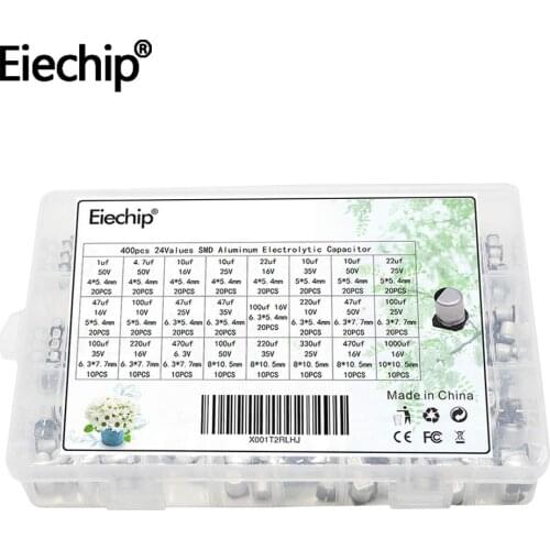 400pcs/lot 1uF-1000uF Electrolytic Capacitor Assorted Kit 24 Values 10V-50V SMD Aluminum Electrolytic Capacitor 4.7uf 10uf 22uf