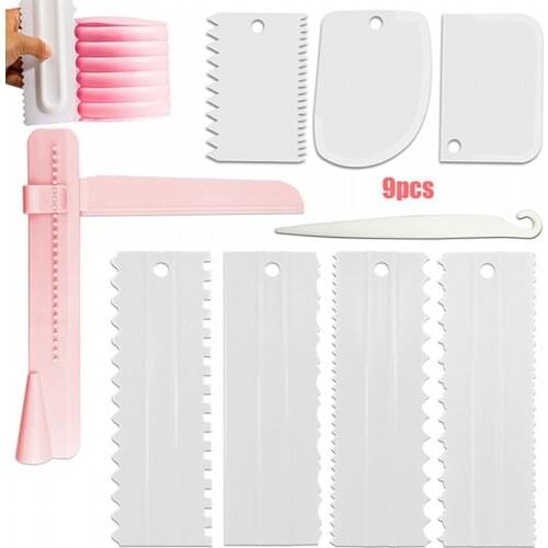 9Pcs Cake Decorating Comb Fondant Cake Cream Scraper Smoother Polisher Pastry Spatulas Irregular Teeth Edge Cream Icing Comb Set
