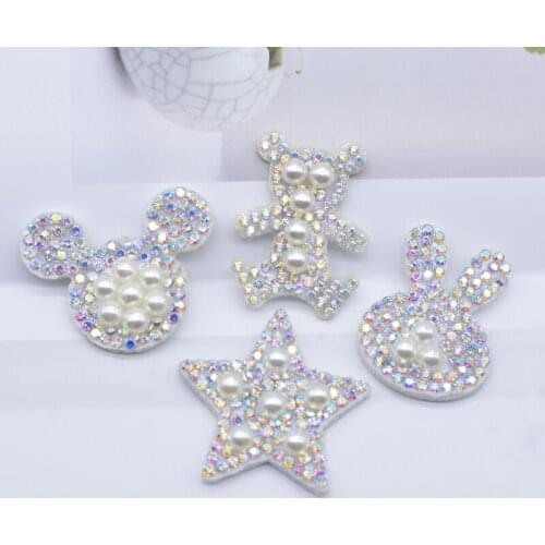 15Pcs/lot Star Mouse Rabbit Bear Padded Rhinestone & Pearl Applique for DIY Clothes Hat Shoes Headwear Bow Decor Accessories L83