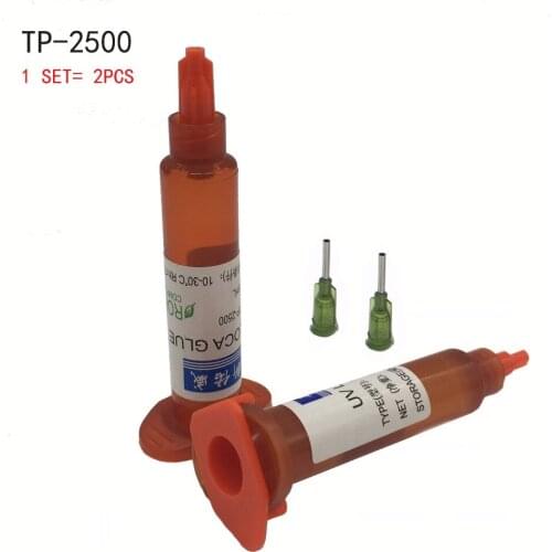Free shipping 2pcs/lot 5ml tp-2500 UV Glue LOCA Liquid Optical Clear adhesive for iPhone Samsung glass lens Repair+2needles