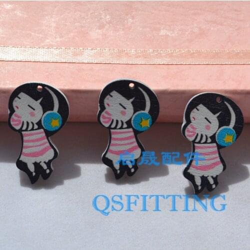 Free shipping!jewelry accessory for pendant and necklace,painted wood for decoration,Cartoon Music Girl