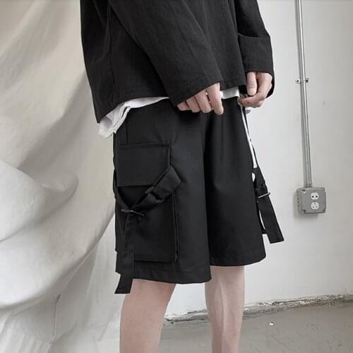 Black shorts mens big pocket goods Harajuku Japanese loose shorts casual Korean fashion street summer shorts