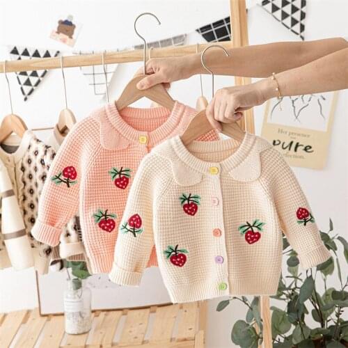 2021 Childrens Sweater Autumn Girl Strawberry Knit Cardigan Baby Cute Jacket Toddler Girl Winter Clothes Kids Fall Sweaters