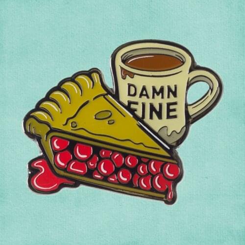 David Lynch Twin Peak Double R Diner cherry pie enamel pin Agent Cooper 90s TV murder mystery brooch