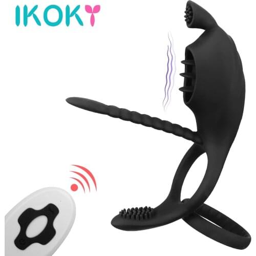 IKOKY Penis Ring Vibrator Delay Ejaculation Clit Stimulator 9 Speed Chastity Cock Ring For Couples G spot
