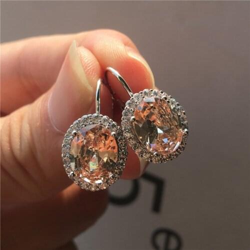 Classic Crystal Female Oval Zircon Earrings Cute Silver Color Clip Earring Trendy Rainbow Crystal Wedding Earringss For Women
