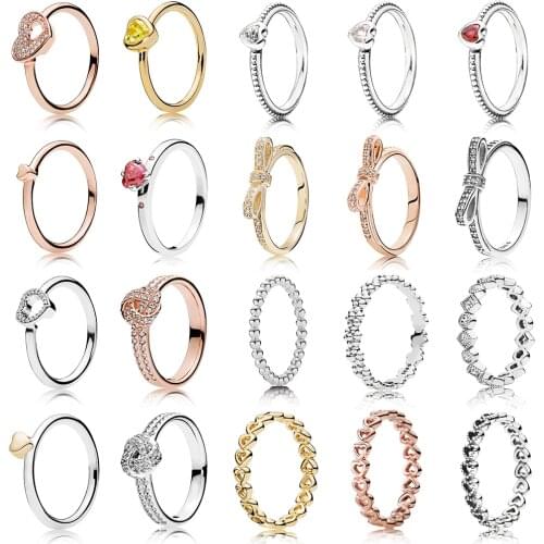NEW European 100% 925 Sterling Silver & 14 Gold Color Rings For Women Rose Gold Drops Of Fashion DIY Pan Ring Factory Wholesale