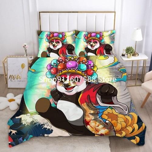 Chinese Style Giant Panda Peking Opera Duvet Quilt Cover Set Cartoon Bedding Set Kids Cute Comforter Bed Linen And Pillowcase