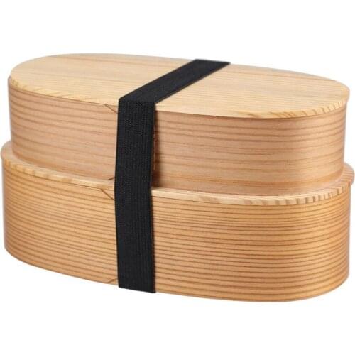 Containers Lunch Box Bento Boxes Tableware Kitchen Tools Picnic Case 800ML Double Wooden Vintage For School Kids Dinnerware