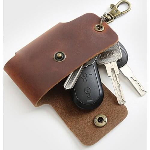 Genuine Leather Key Wallet For Men Male Vintage Crazy Horse Cowhide Small Car Key Holder Bag Case Pouch Organizer Housekeeper