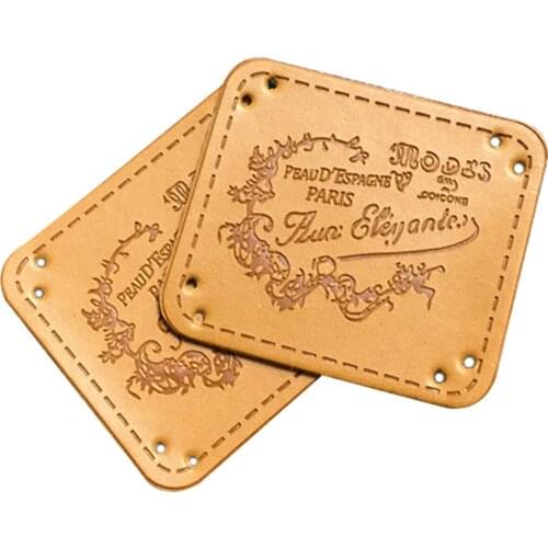 48Pcs/Lot Natural Style Home Textiles Leather Handmade Labels Hand Made Sewing Accessories Leather Patches For Scarf Tags