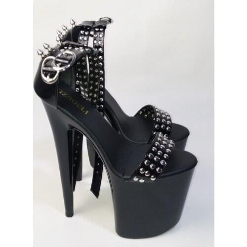Handsome rivets bag and sandals, 20 cm ultra high heels fine nightclubs colourful shoes with waterproof Leather shoes