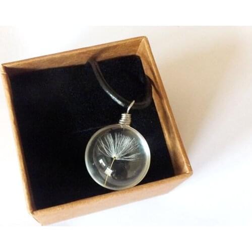 Beautiful!!Hand made 20mm round glass globe real Dandelion pendant necklace.wish pendant necklace
