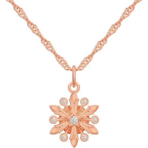 Love Jewelry Snowflower Pendant Necklace Rose Gold Zircon Crystal Flower Necklace For Women