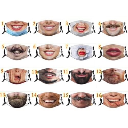 3d Face Mask Halloween Funny Face Pattern Washable Reusable Cloth Cotton-lined Inside Colth Mask Mouth Caps Reusable