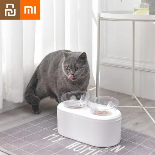 Xiaomi Dogs Bowl Cats Bowl Oblique Neck Bowl Simple Double Bowl Multi Function Pet Feeding Bowl Drinking Bowl Store Pet Supplies