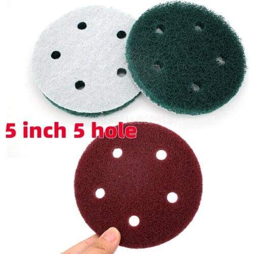 1PCS 5 Inch 5-HOLE 240-800 Grit Multi-purpose Flocking Scouring Pad Industrial Heavy Duty Nylon Cloth For Polishing & Grinding