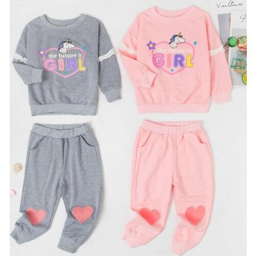 2021 Fashion Baby Girl Clothes Pink Clothes For Girls Trousers Warm Suit Girls Baby Sweater Top + Pants 2-Piece Set 2-6 Age
