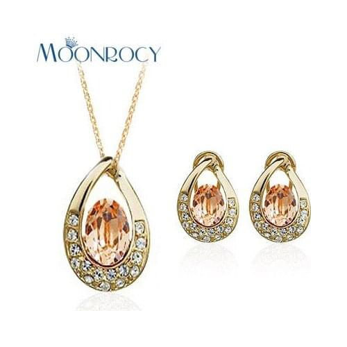 MOONROCY Free Shipping Necklace and Earring set wholesale Rose Gold Color Austrian Crystal Jewelry Set for Women Gift