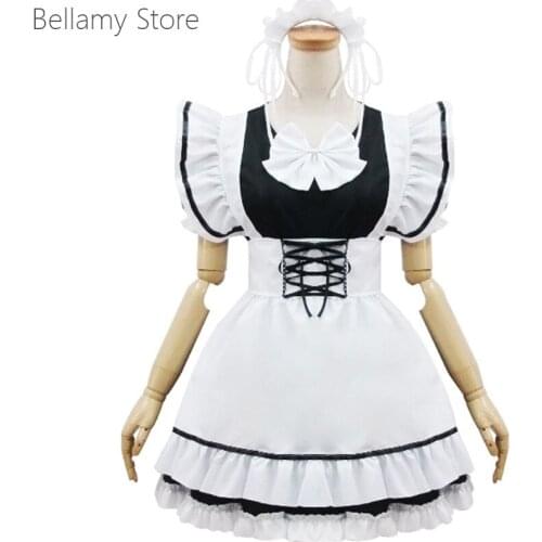 Soft girl Cosplay maids dress black and white bow with waistband