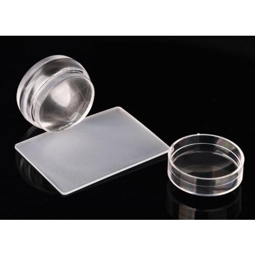 2PCS Clear Jelly Silicone Nail Stamper & Scraper Set 3.5cm Handle Stamper with Cap Manicure Nail Art Stamping Tool Kit,YZ16