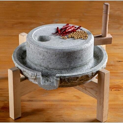 Natural Bluestone Manual Household Food Flour Mill, Hand Crank Grain Coffee Grinder with Stand (35X45cm)