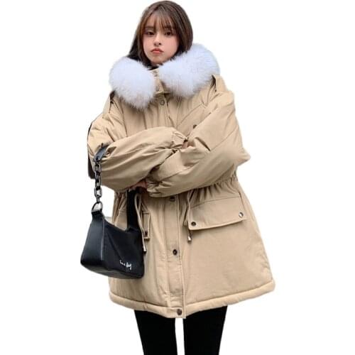 New women Warm Fur Lining Parka Winter Jacket Womens Clothing Medium Long Hooded Winter Loose bread jacket Women