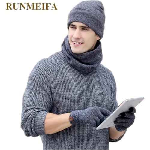 2018 New Design Luxury brand Mens winter warm Hat&scarf&Touchscreen gloves Gifts in stock