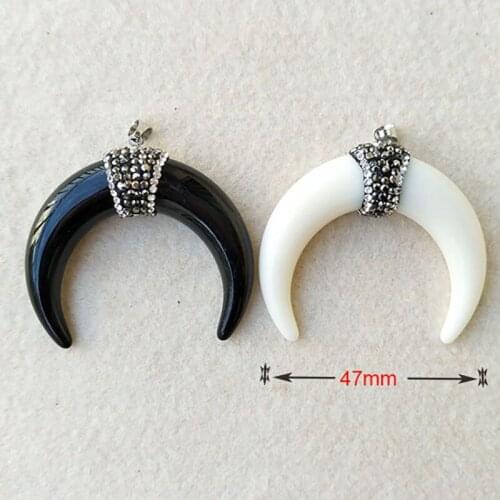 Wholesale 10 Pcs OX Horn shape Pendant,Pave Rhinestone Crystal Caps Charms,DIY Jewelry necklace earrings making supplies PD175