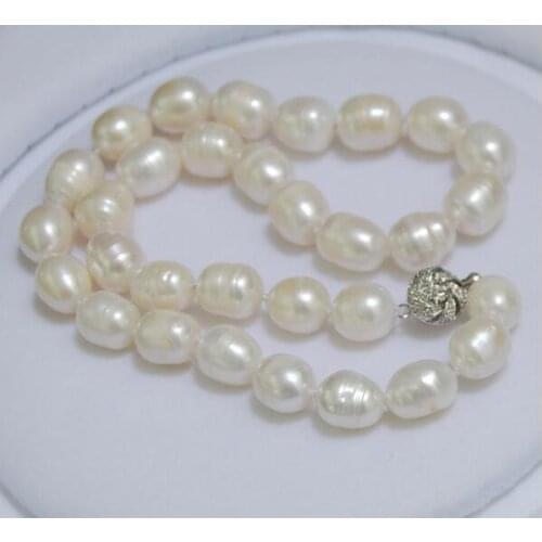 9x10mm white oval rice pearl necklace rhinestone clasp baroque natural Freshwater PEARL Women Jewelry 35cm 43cm 15'' 17