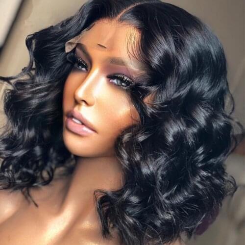 Peruvian Body Wave Short Bob Human Hair Wigs 13x4 Lace Frontal Wig Body Wave Bob Lace Front Wigs For Women With Natural Hairline