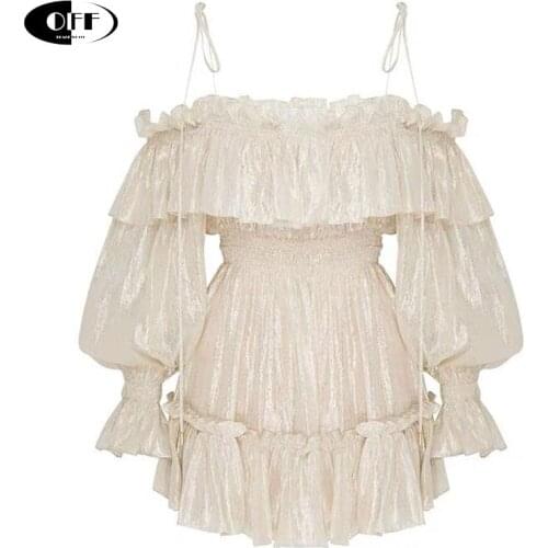 Designer sexy party night club mini dress woman elegant ruffles puff long sleeve Strapless solid elegant short dresses women ZA