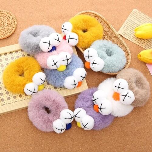 Cute cartoon anime big eyes plush hair rope womens hair band hair tie ponytail girl kids rubber band headband hair accessories