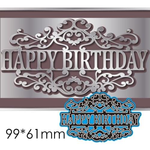Cutting Dies Lacy Happy Birthday New Metal DIY Album Paper Craft Embossing Stencil Greeting Card Decoration 99*61mm