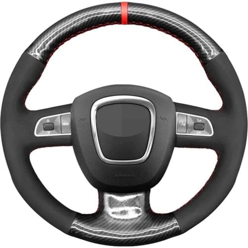 Hand-Stitched Black Non-Slip Carbon Fiber Suede Car Steering Wheel Cover For Audi A3 (8P) A4 (B8) A5 A8 A8 L Q7 RS 4 S4 S5 S6