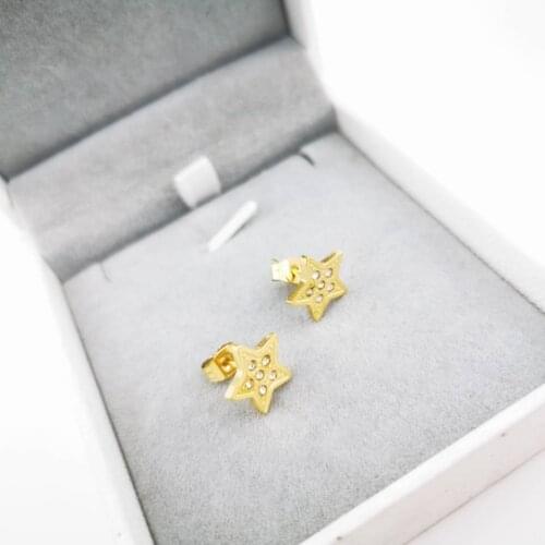 Simple fashion personality creative diamond five-pointed star titanium steel earrings