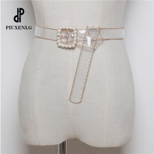 Womens Transparent Belt Pearl Decoration Womens Plastic Belt Designer Trend Belt Wild Jeans Lady PVC Luxury Brands Belt 034