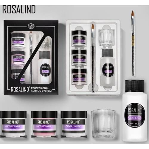 ROSALIND Acrylic Powder 10g Kit With Nail Tool For Nail Extension Carving Design Clear Pink Natural Powder Set Soak Off Gel