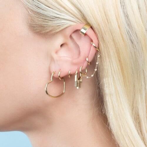 2019 fine 925 sterling silver gold earring bezel cz link chain high quality double piercing gorgeous charm women jewelry