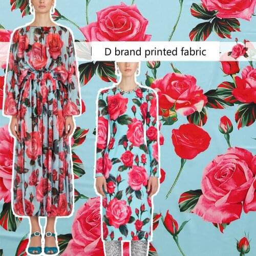 Custom rose printed chiffon polyester fabric cloth 145 cm width summer thin shirt parent-child sewing fabric for dress