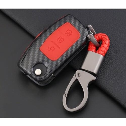 Carbon Fiber Silicone Cover for Ford Fiesta Focus 2 Ecosport Kuga Escape Car Flip folding Remote key Case 3 Buttons