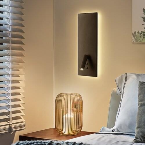 15W+3W Nordic Iron Bedside Square Wall Lamp With Flexible Reading Spotlight Aisle Hotel LED Wall Light With Switch