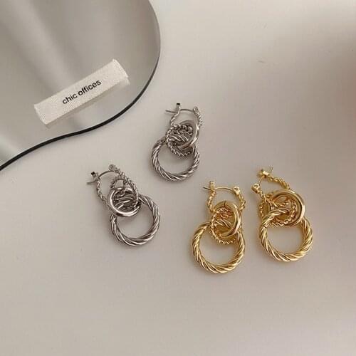 SRCOI Vintage Multiple Twisted Circles Earring Temperament Simple Metal Round Hoop Earring Women Fashion Party Jewelry Gifts