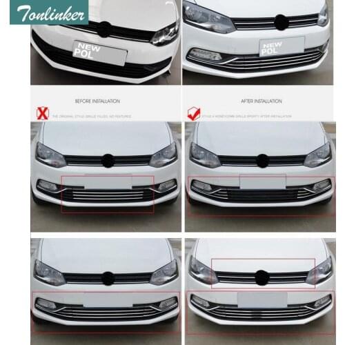 Tonlinker 14 PCS New Stainless Steel Car styling front Racing Grills Cover case Sticker For Volkswagen POLO Hatchback 2014-16