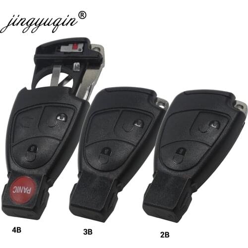 Jingyuqin Smart Car Remote Key Case Fob Shell For Mercedes Benz MB C E ML S SL SLK CLK AMG 2/3/4 Buttons + Battery Clamp Blade
